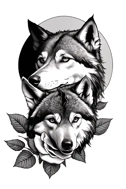 Wolf Rose And Full Moon