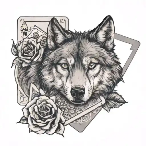 Wolf A Rose And An Ace Card