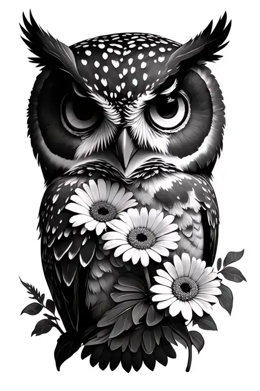 Owl And Gerbera Daisies Intertwined