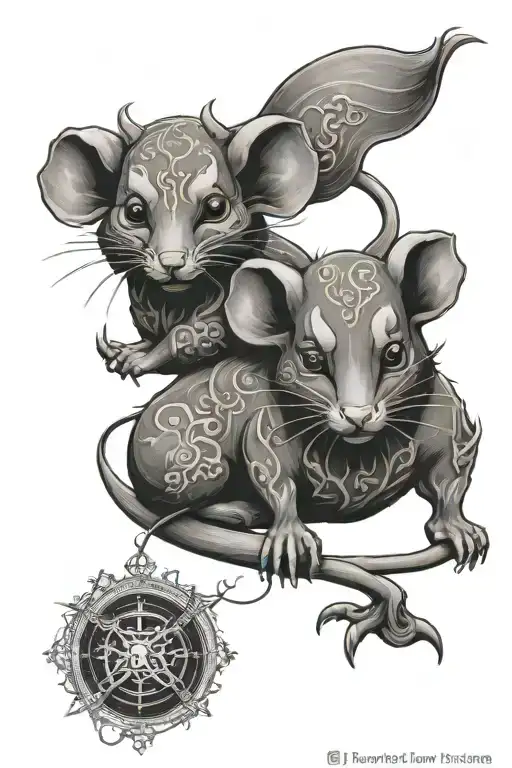 Year Of The Rat And Zodiac Sign Twin Masks On Feet