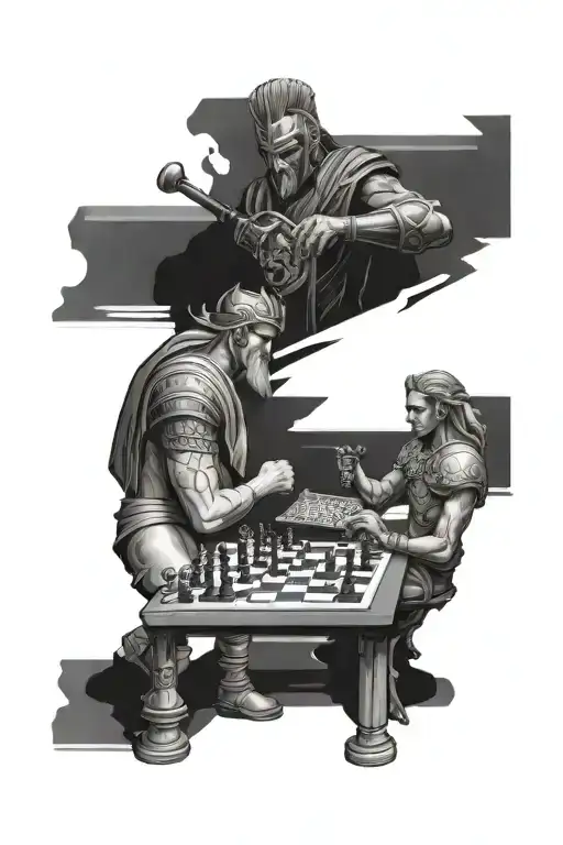 A Warrior From Ancient History Playing Chess With A Video Game Character
