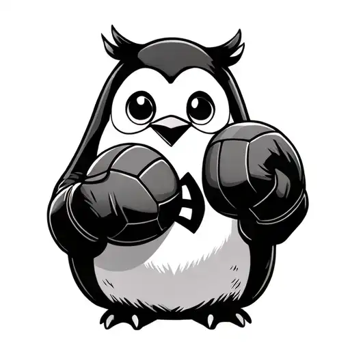Plush Penguin Holding Volleyball And Boxing Gloves