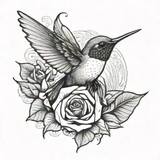 Hummingbird With Rose In Its Mouth