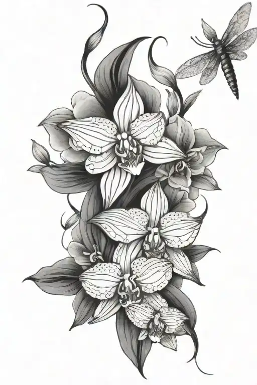 Orchid Flowers Dragonfly Flying