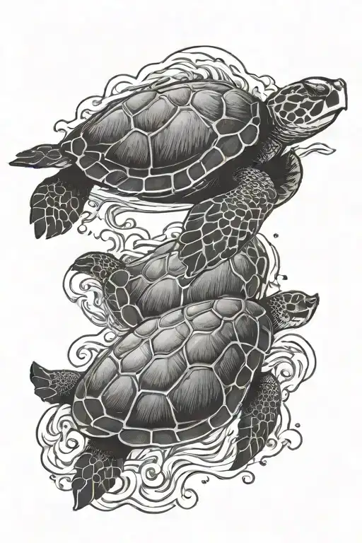 Man Tattoo Shoulder Sea Waves Turtle Swimming