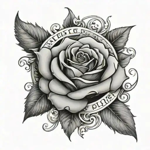 Rose Tattoo With A Banner Under It For A Name