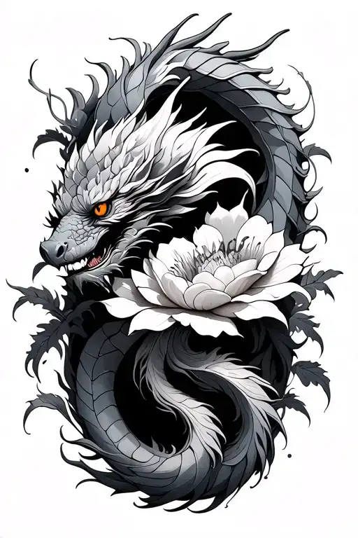 Piones Flower And Dragon