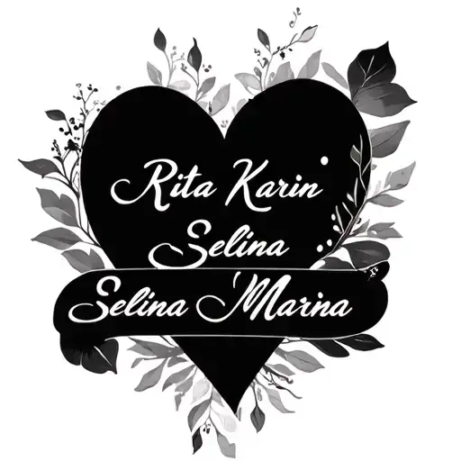 Rita Karin Selina Marina Written In Arabic In The Shape Of A Heart