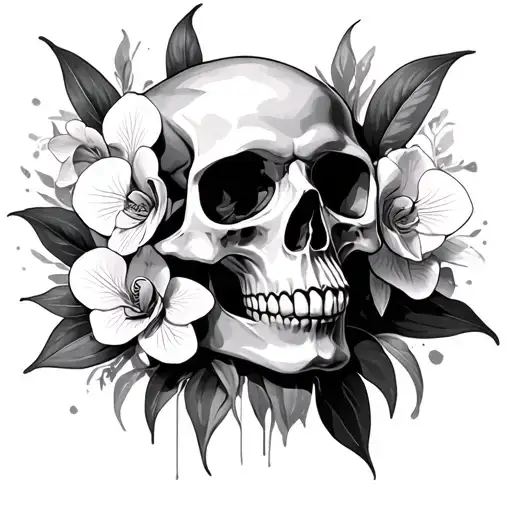 Orchids And A Skull