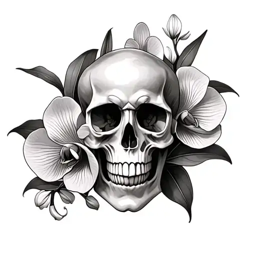Orchids And A Small Skull