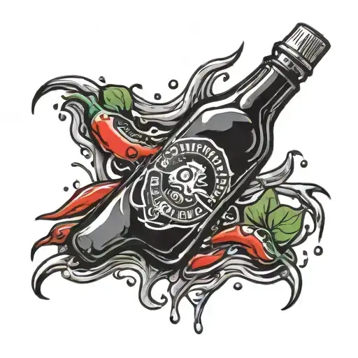 A Bottle Of Sriracha Chili Sauce In Black And White With Red Drops