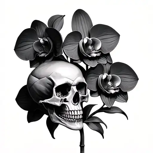 Six Orchids And A Small Skull