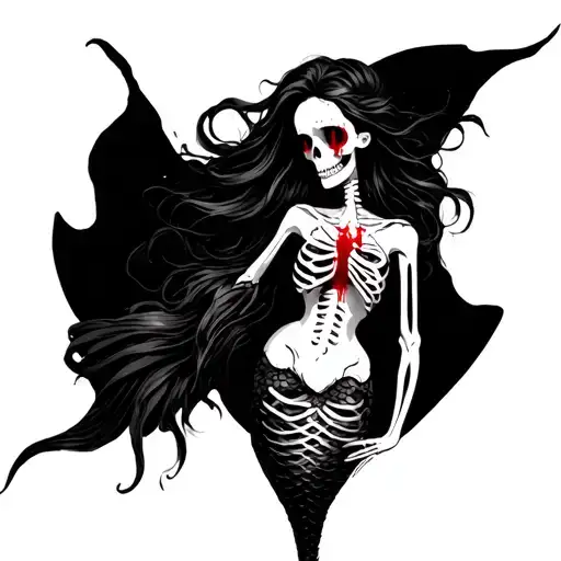 Half Skeleton Half Human Mermaid With Bloody Eyes