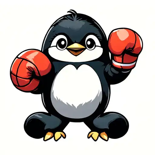 Cute Penguin Holding Volleyball And Boxing Gloves