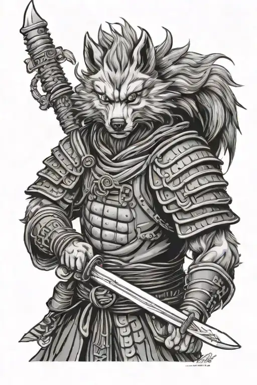 Wolf Samurai Warrior Wielding