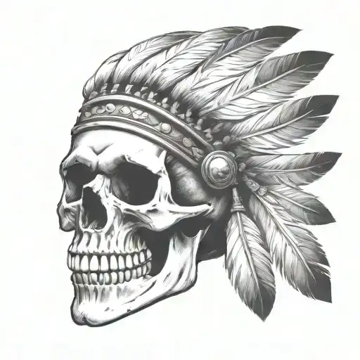 Skull Wearing Indian Feathers