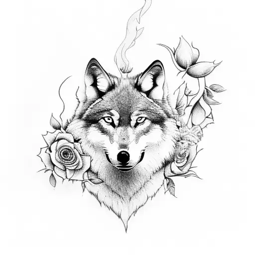 Wolf Blowing Smoke Up With Flowers In A Line