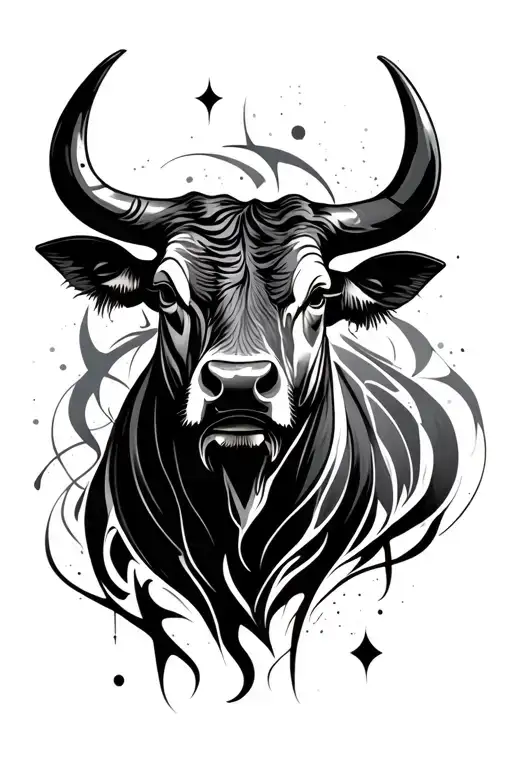 Bull Head And Abstract Blackwork