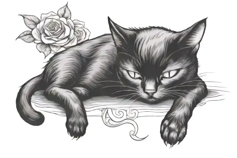 Sleeping Black Cat Curled