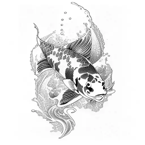 Koi Fish Swimming In A Blackwork Wave
