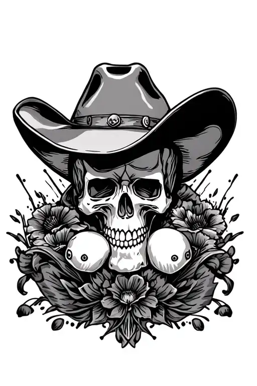 Skull With Cowboy Hat Surrounded