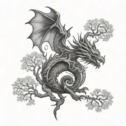 Sacura Tree Around Dragon Flying