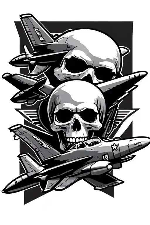 Airforce Logo Two Small Fighter Planes Flying And A Commander Skull