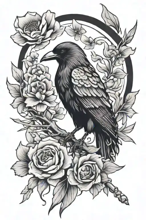 Crow Pierced By Katana With Petals