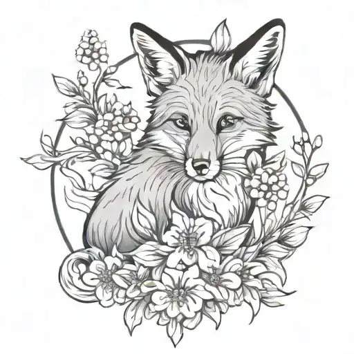 Fox And Flowers Intertwined