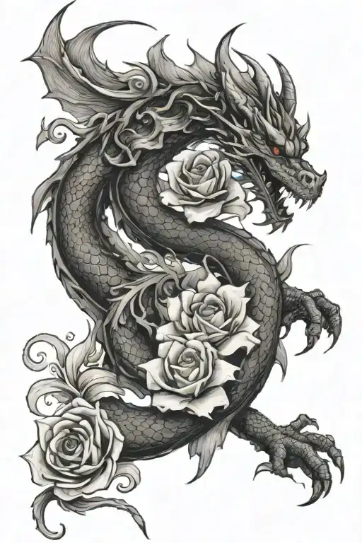 Dragon With Flower Blooming