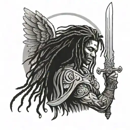 Black Angel With Dreads Holding A Sword
