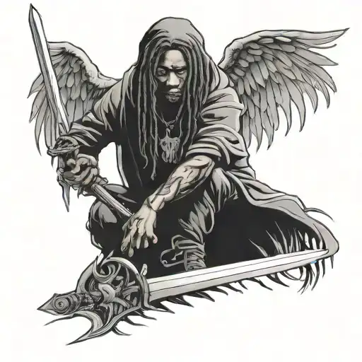 Black Angel With Dreads Holding A Sword Wearing A Hoodie