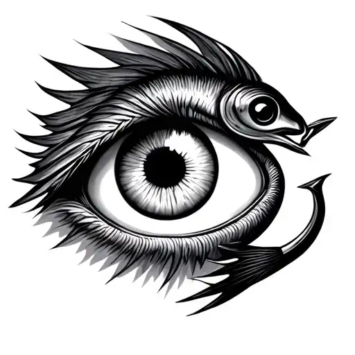 Minimalistic Tattoo Of A Fish Hook And An Eye Inside