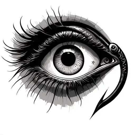 Minimalistic Tattoo Of A Fish Hook In An Eye