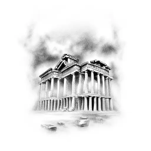 A Spooky Haunted House Surrounded By Ancient Greek Ruins