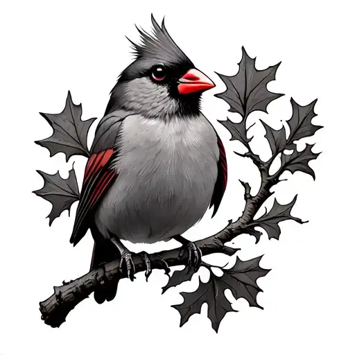 Oak Branch With Cardinal Perched