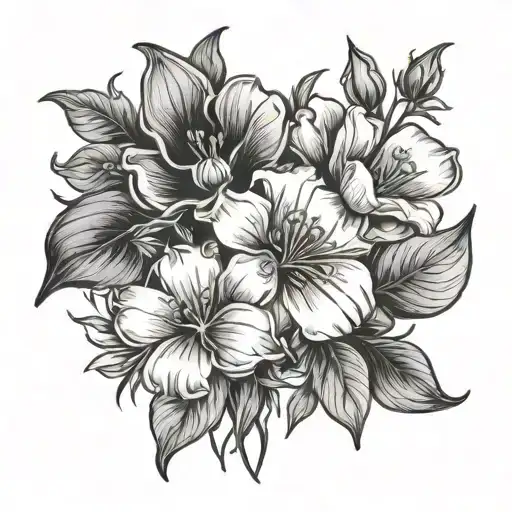 Sweet Pea And Aster Flower Line Drawing Minimalist Intertwined