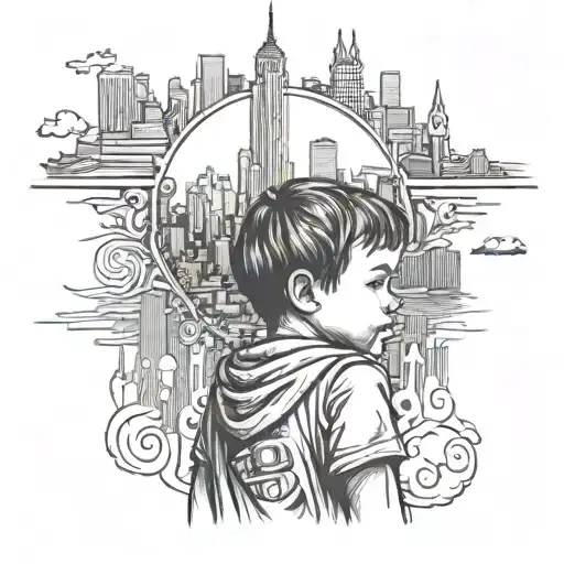 Child In Front Of New York Skyline