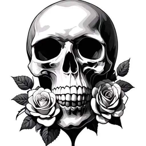 Skull With Roses In The Mouth