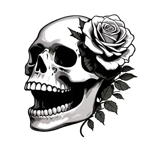 Open Mouth Skull With A Rose In It