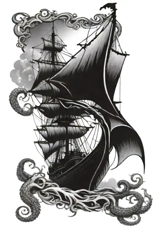 Kraken Reaching Towards Viking Ship