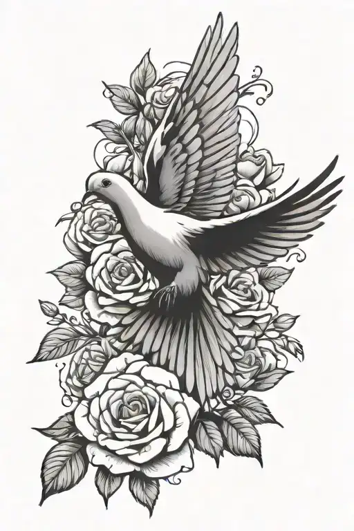 Dove And Roses Surrounding