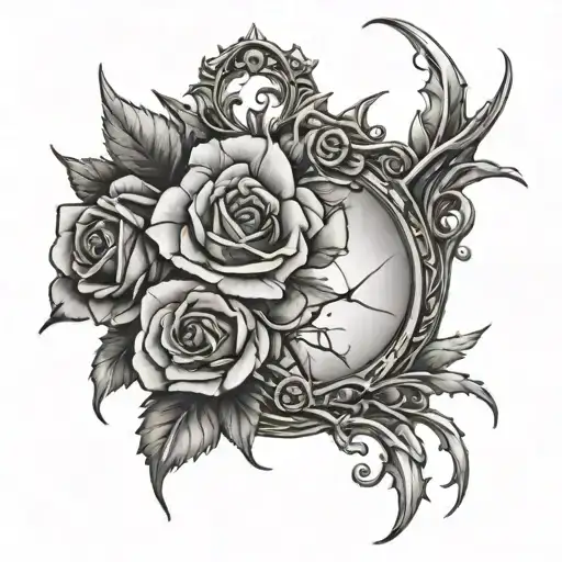 Broken Mirror Wrapped In Roses And Thorns Wrapped