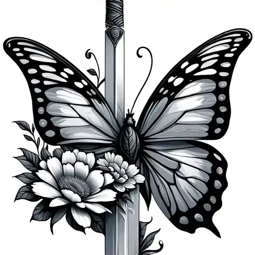 Butterfly Made Of Flowers With Sword As Body