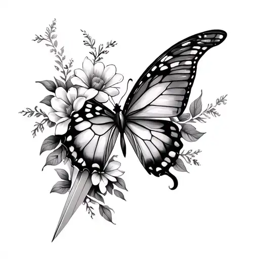Butterfly Made Of Flowers With Sword As The Body