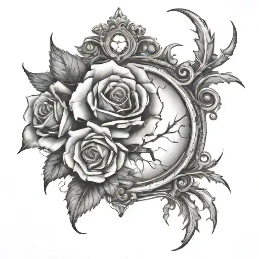 Broken Mirror Wrapped In Roses And Thorns Wrapped