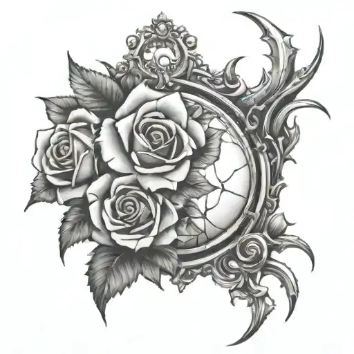 Handheld Broken Mirror Wrapped In Roses And Thorns Wrapped