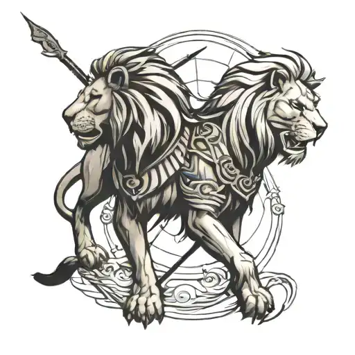 Cross Right Side Lion Left Side Archer