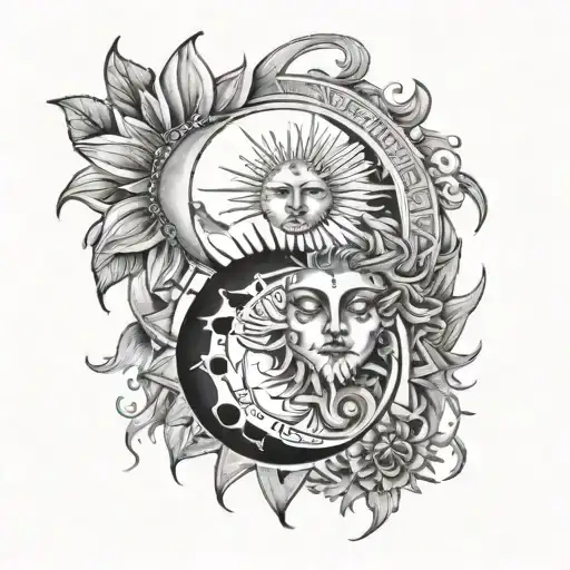 Moon And Sun Paired Tattoos Along With The Signs Of The Zodiac