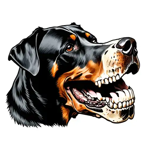 Rottweiler Eating A Skull